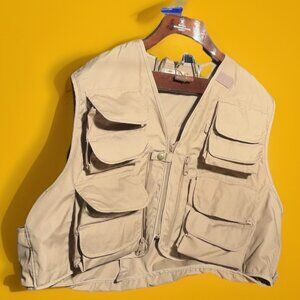 Angler Fly Fishing Vest Multi Pocket Khaki Tan Outdoor Gear